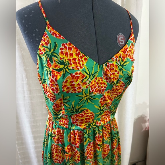 Skies Are Blue Green Pineapple Pattered Dress Size S - Picture 2 of 6
